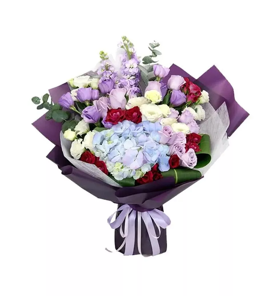 Purple roses in a bouquet