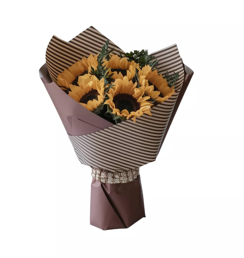 Lovely Bouquet of 5pcs Yellow Sunflowers