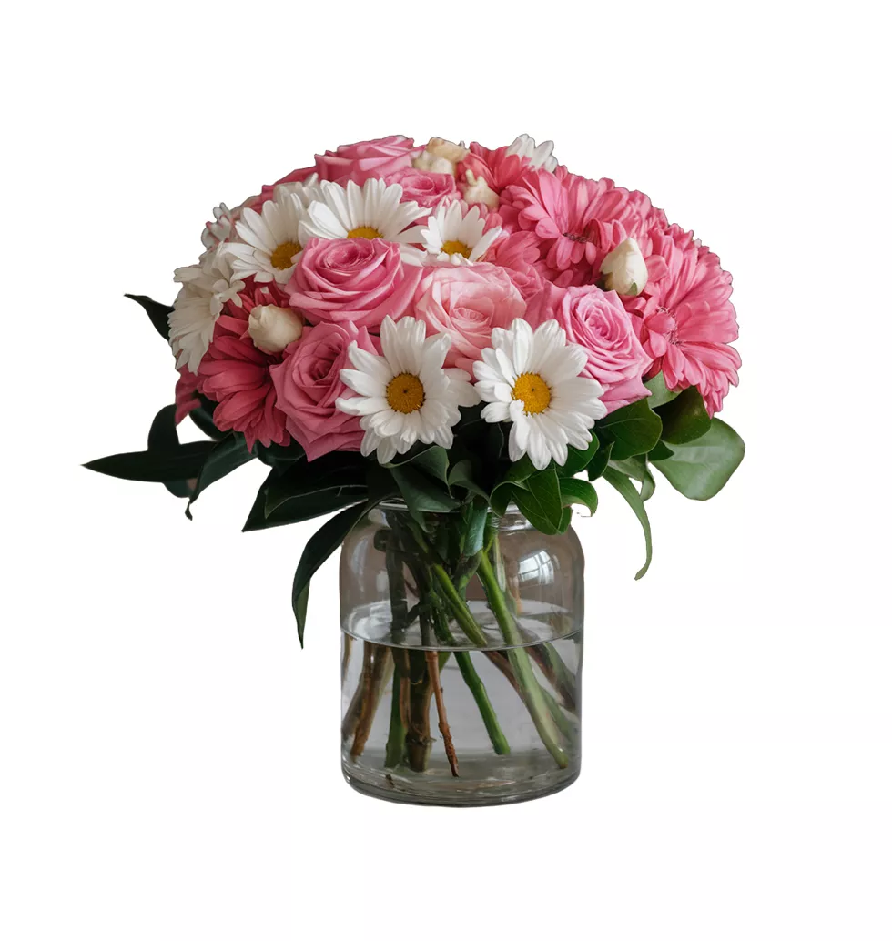 Stylish Bouquet of Gerbera and Roses