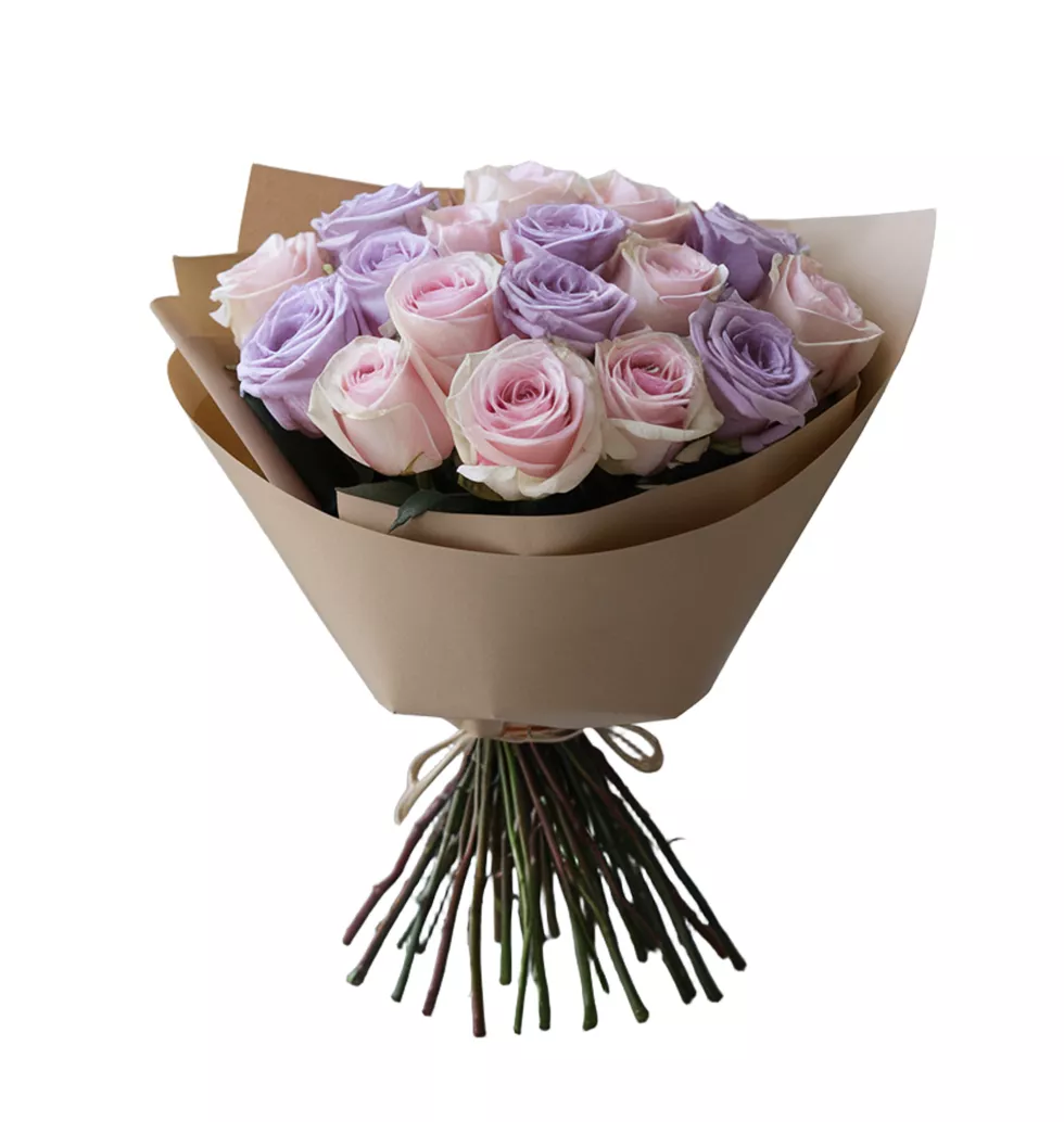 Beautifully Wrapped Pink and Purple Roses