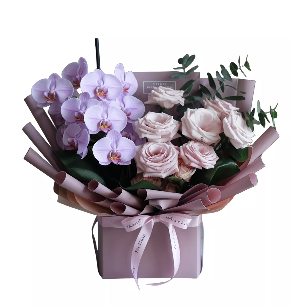 Purple Orchids with Seasonal Blooms Bouquet