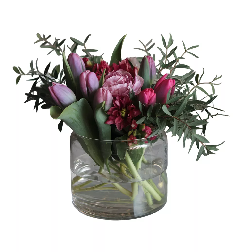 Vibrant Tulip Twirl Vase Arrangement