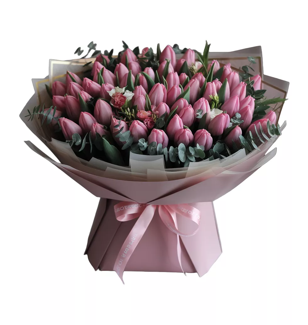 100-Piece Pink Tulip Bouquet