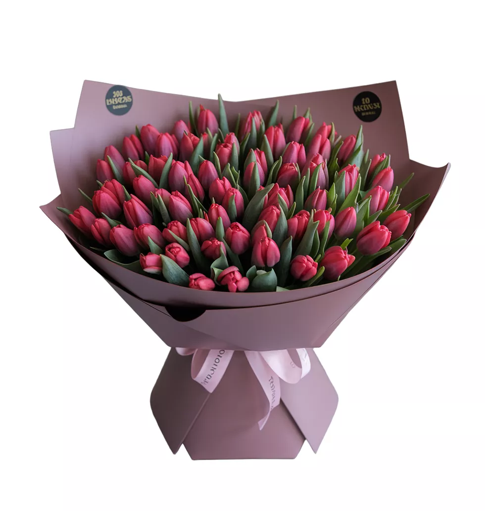 Stunning 50 Red Tulips Bouquet