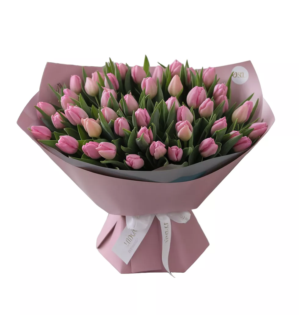 Enchanting 50 Pink Tulip Bouquet