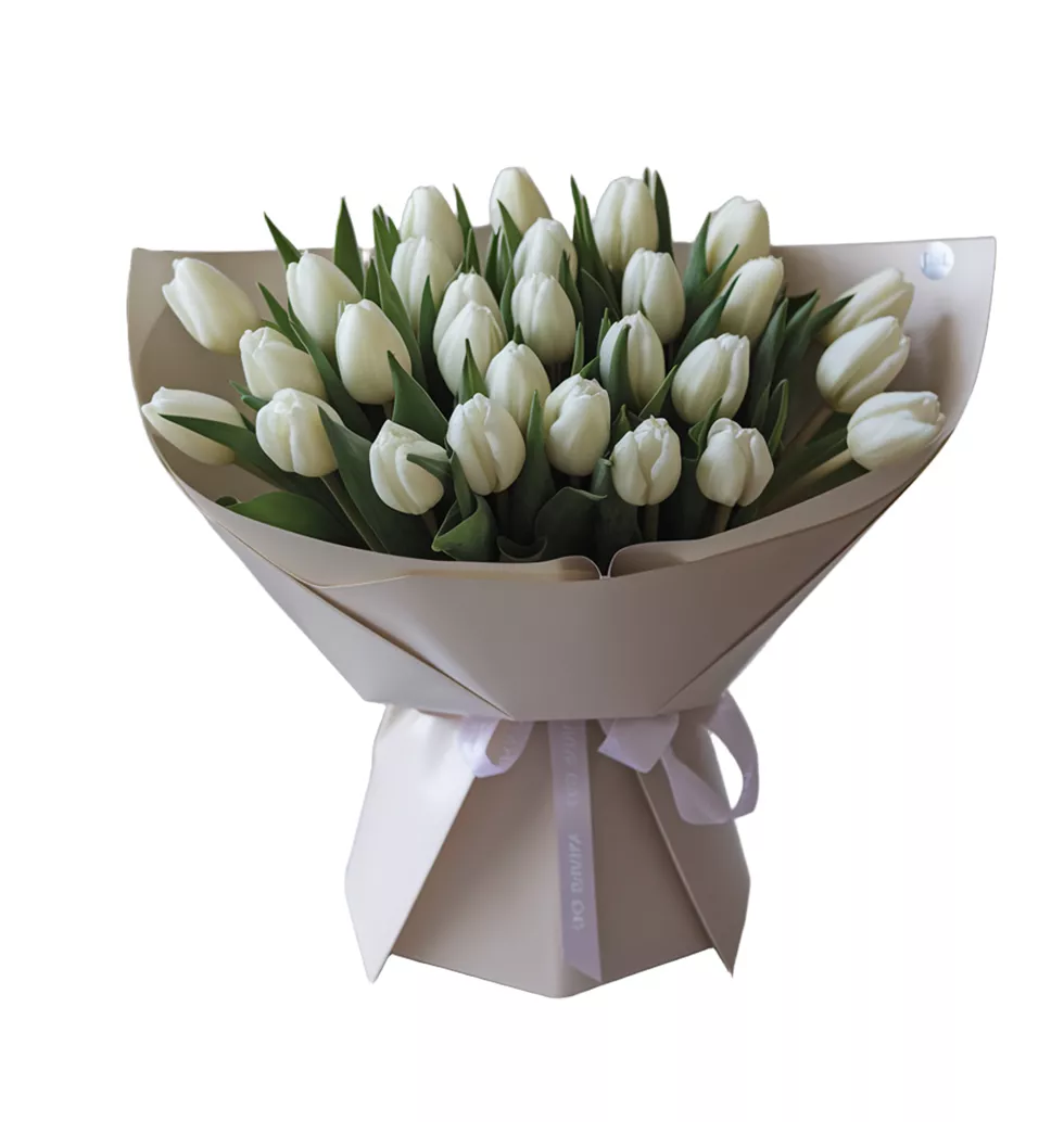 Elegant Bouquet of 25 White Tulips