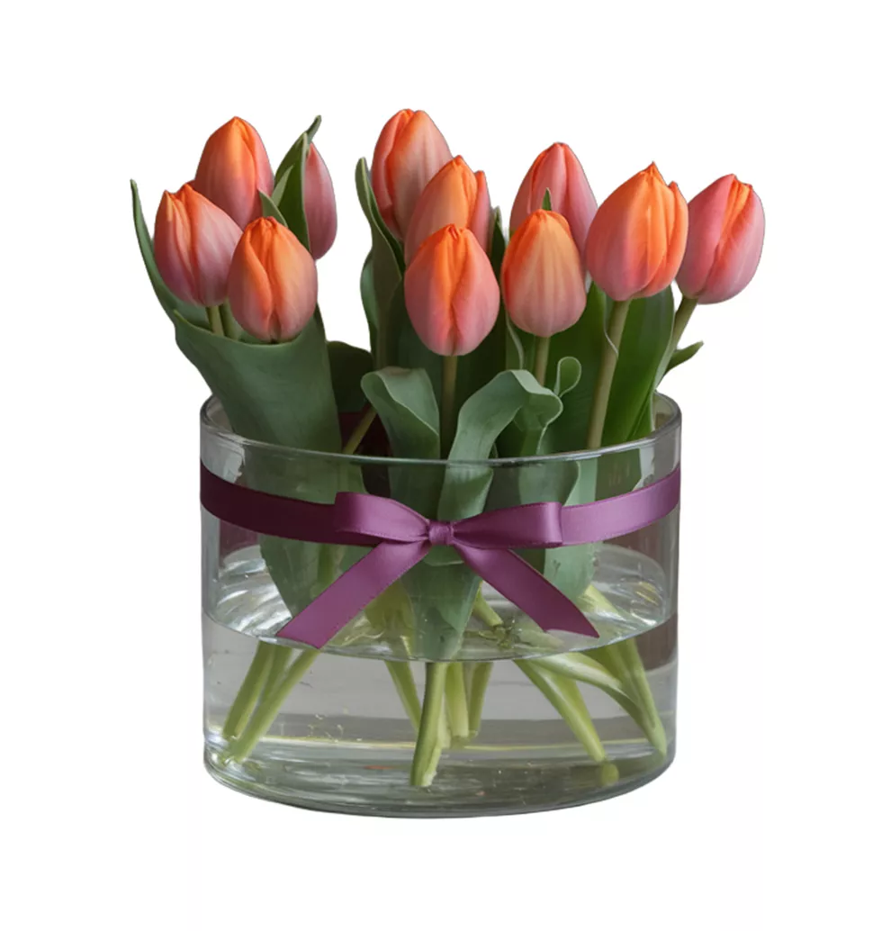 Elegant 10 Orange Tulips in Vase