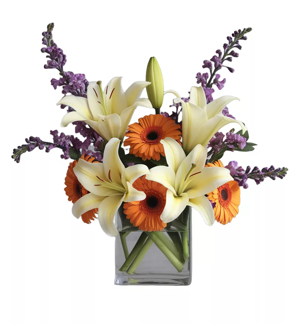 Yellow Lilies with Orange Gerberas Arrangement