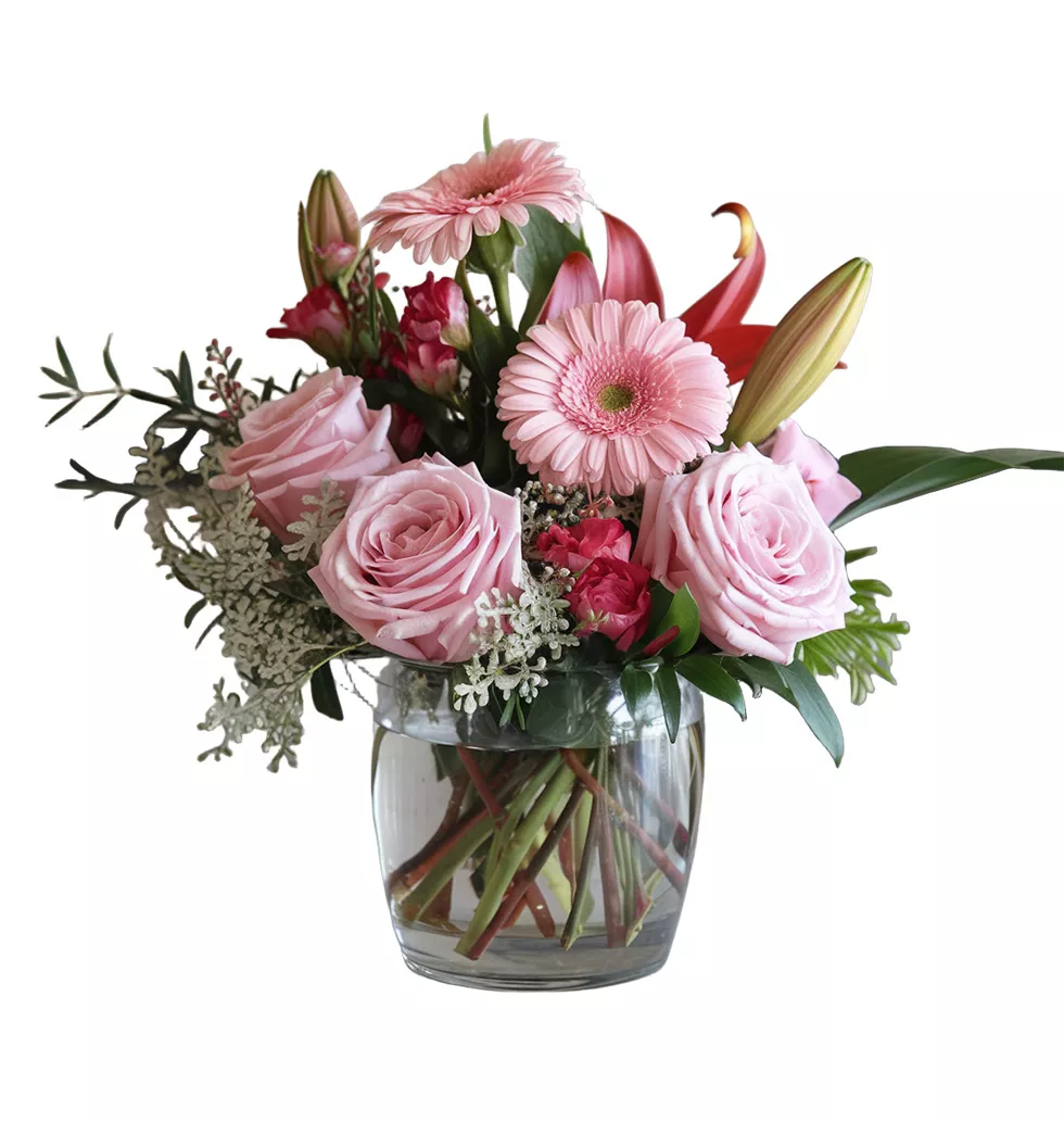 Fresh Seasonal Flowers in Glass Vase