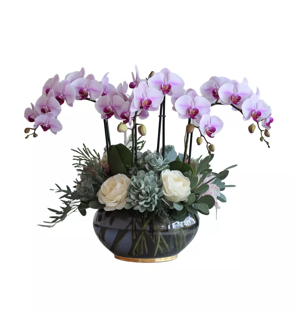 Stunning Purple Orchids with Seasonal Greens