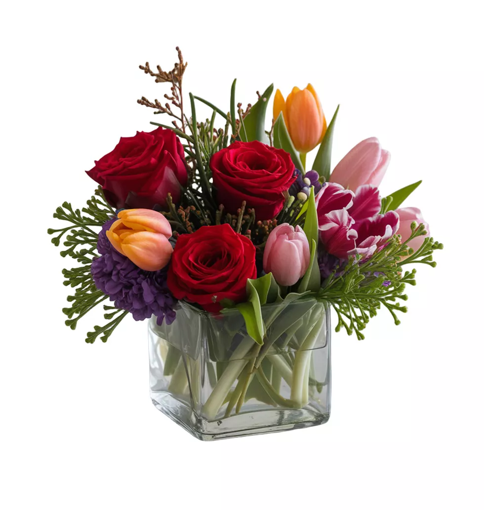 Vibrant Tulip & Rose Arrangement