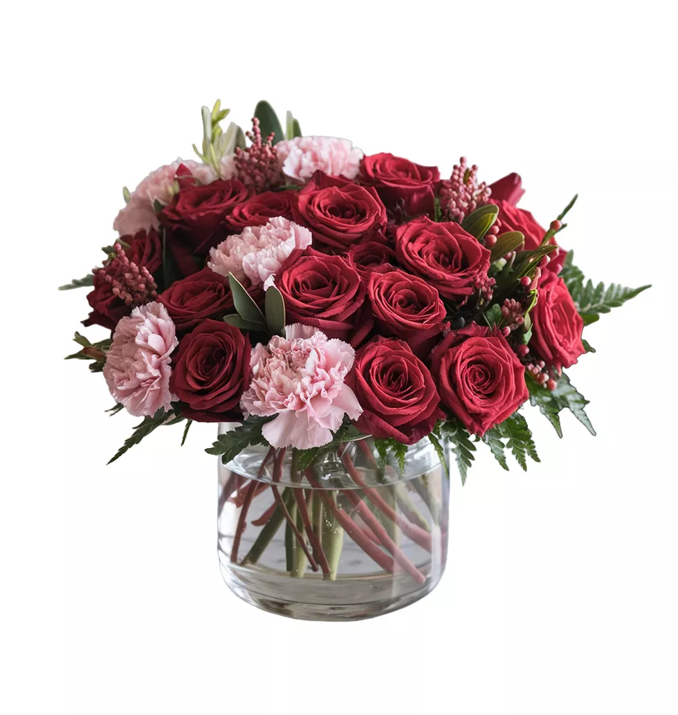 Elegant Red Roses and Carnations Arrangement